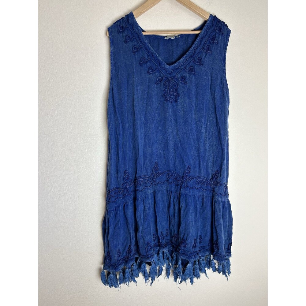 Anandas 2XL Mini Dress Embroidered Tassel Western Whimsy Romantic Hippie Tunic